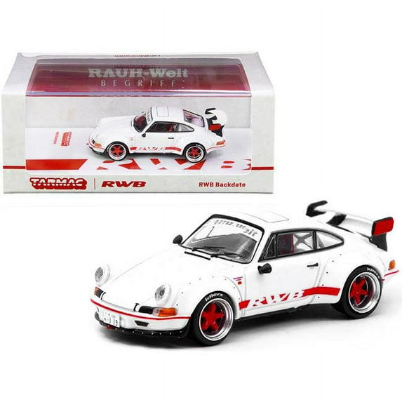 Tarmac Works T64-046-WH 2.5 in. 1-64 Scale Porsche RWB Backdate Diecast Model Car with Stripes, White & Red
