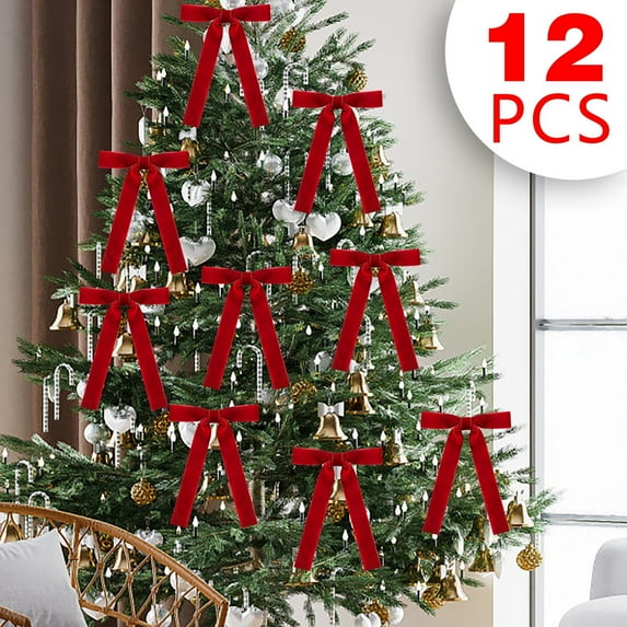 Tarmeek 12Pcs Christmas Bows Decorations, Velvet Bows Xmas Ornaments for Christmas Tree Front Door Wall Fence Decor Indoor Outdoor Christmas Decorations