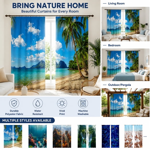 Tarmeek 2 Pack 160x132cm Sunshade Curtains for Windows, Light Filtering Printed Window Treatment for Living Room Bedroom, Modern Sun Blocking Drapes with Rod Pocket, Easy Install
