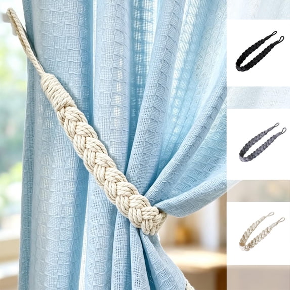 Tarmeek 2 Pack Blackout Curtain Tiebacks, Durable Cotton and Linen Blend, No Drill Decorative Holdbacks, Light Blocking Curtain Accessories for Bedroom Living Room, Black, 2 Pieces