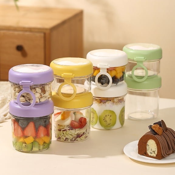 Tarmeek 2 Pack Oats Container with Lid Leakproof Breakfast To Go Cup Cereal Yogurt Jar Stackable Overnight Oats Container Leakproof Meal Prep Cup Portable Ring Handle Breakproof
