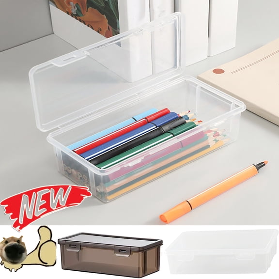 Tarmeek 2 Pcs Transparent Pencil Case, Thickened Large Capacity Pencil Pouch, Pencil Box Easy Clean, Snap-Tight Lid Stackable Design Pen Case Portable Stationery Organizer