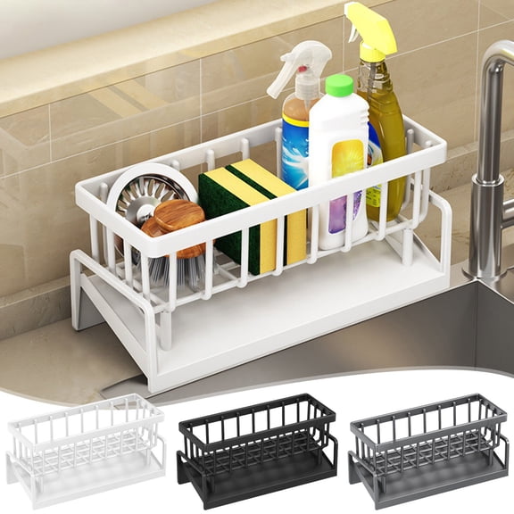 Tarmeek 2-Tier Kitchen Drying Rack, Plastic Kitchen Sink Organizer for Sponges, Brushes, Soap, Utensils with Drain Holes Prevents Clutter & Keeps Counter Dry Sink Organizer