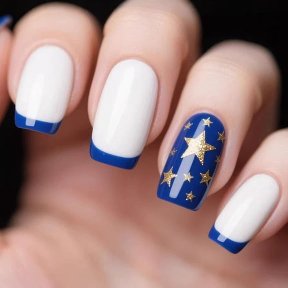 Memorial Day Saving! 4th of July Decorations, 24Pcs Independence Day Nail Tips Short Square Coffin Almond Acrylic Extension False Nails for July 4th Patriotic Manicure Gift Set