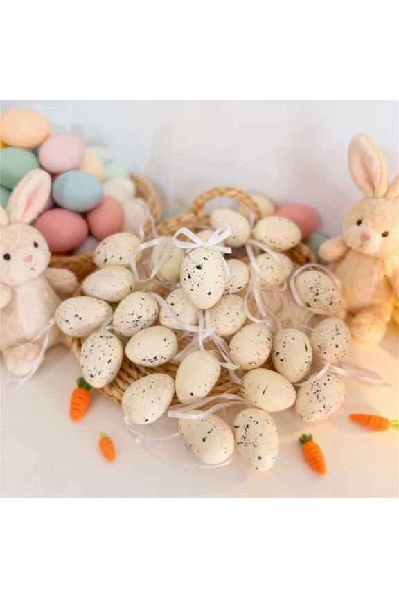 24pcs Hanging Easter Eggs, 1.57 Inch Painted Plastic Easter Decor Ornaments with Loops for Tree & Wreath Decor, Multicolor Easter Decorations Spring Set for Easter Hunt Easter Basket Stuffers