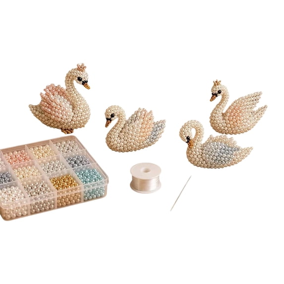 Tarmeek 3D Beaded Animal Kit Swan DIY Bead Kit Beaded Craft Set Bead Art Kit Miniature Bead Figure Plastic Multicolor Beginner-Friendly Stress Relief Decorative Complete Kit for Adults