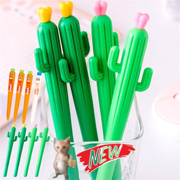 Tarmeek 4-Pack Cactus Shaped Gel Pens, 0.5mm Smooth Writing Ink Pens with Comfortable Grip, Replaceable Refill 12ml, Green Creative Stationery for Office Home Gift