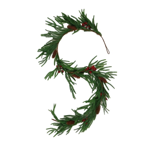 Tarmeek 5.9 Ft Christmas Norfolk Pine Garland with Lights, Realistic Touch Garland Ornaments, Artificial Pines Greenery Garland for Christmas Table Fireplace Wall Home Decoration
