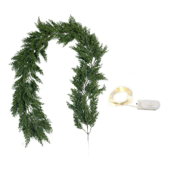 Tarmeek 6.2 Ft Christmas Norfolk Pine Garland with LED Lights String, Realistic Touch Garland Ornaments, Artificial Pines Greenery Garland for Christmas Table Fireplace Wall Home Decoration