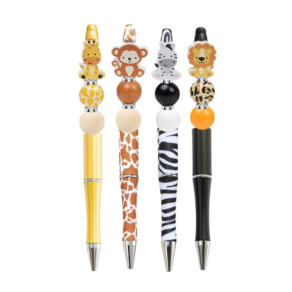 Tarmeek 6 Pieces Zoo Beaded Pen DIY Set - Animal Theme Jungle Buddy Stationery with Multicolor Zoo Themed Beads, 5.5 Inch Ballpoint Refills, Fun Gift Idea
