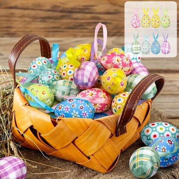Tarmeek 8pcs Hanging Easter Eggs, 2 Inch Painted Foam Easter Decor Ornaments with Loops for Tree & Wreath Decor, Multicolor Easter Decorations Spring Set for Easter Hunt Easter Basket Stuffers