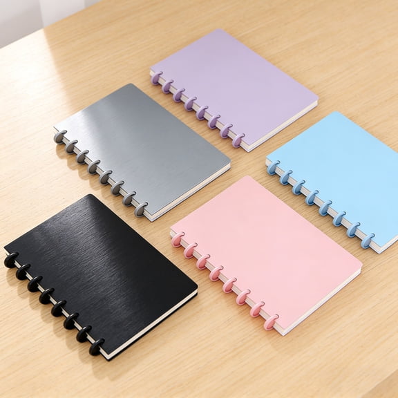 Tarmeek A5 Ring Binder Notebook with Button, Plain Color Journal Notepad for School Office Meetings Black Back to School