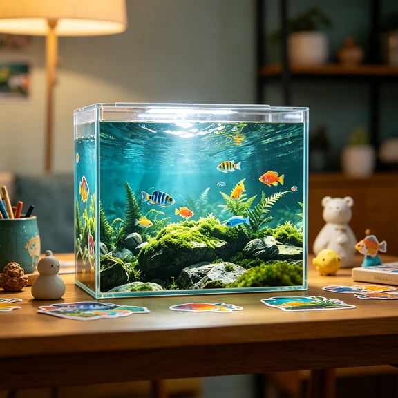 Tarmeek Aquarium Background Sticker 40x30cm Fish Tank Wall Decoration Self-Adhesive Waterproof PVC Backdrop Poster Seafloor Water Grass Design for Freshwater Saltwater Tanks