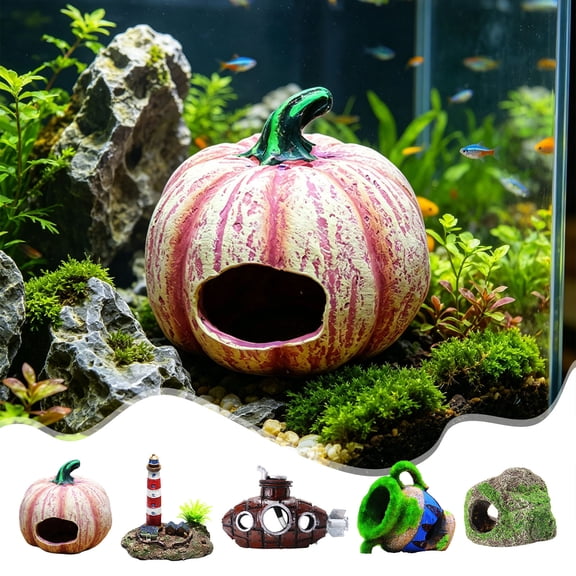 Tarmeek Aquarium Pumpkin Ornament Orange Resin Fish Hideout Creative Cave Shelter for Small Fish Shrimp Turtle Tank Accessory Festive Decor Safe for Freshwater