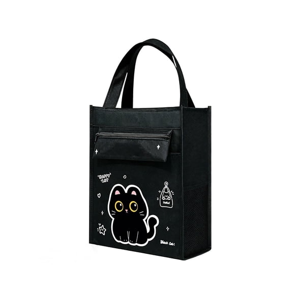 Tarmeek Black Cat Print Tote Bag Handheld Storage Bag with Large Opening Spacious Interior for Books Daily Necessities and Casual Carry Use Portable Carry Bag