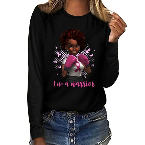 Tarmeek Breast Cancer Shirts Tops for Women/Long Sleeve Shirts/Crewneck Shirt/Sweatshirt/Hoodie with Blessed Breast Cancer Pink Ribbon/Breast Cancer Awareness Breast Cancer Survivor Gifts for Women