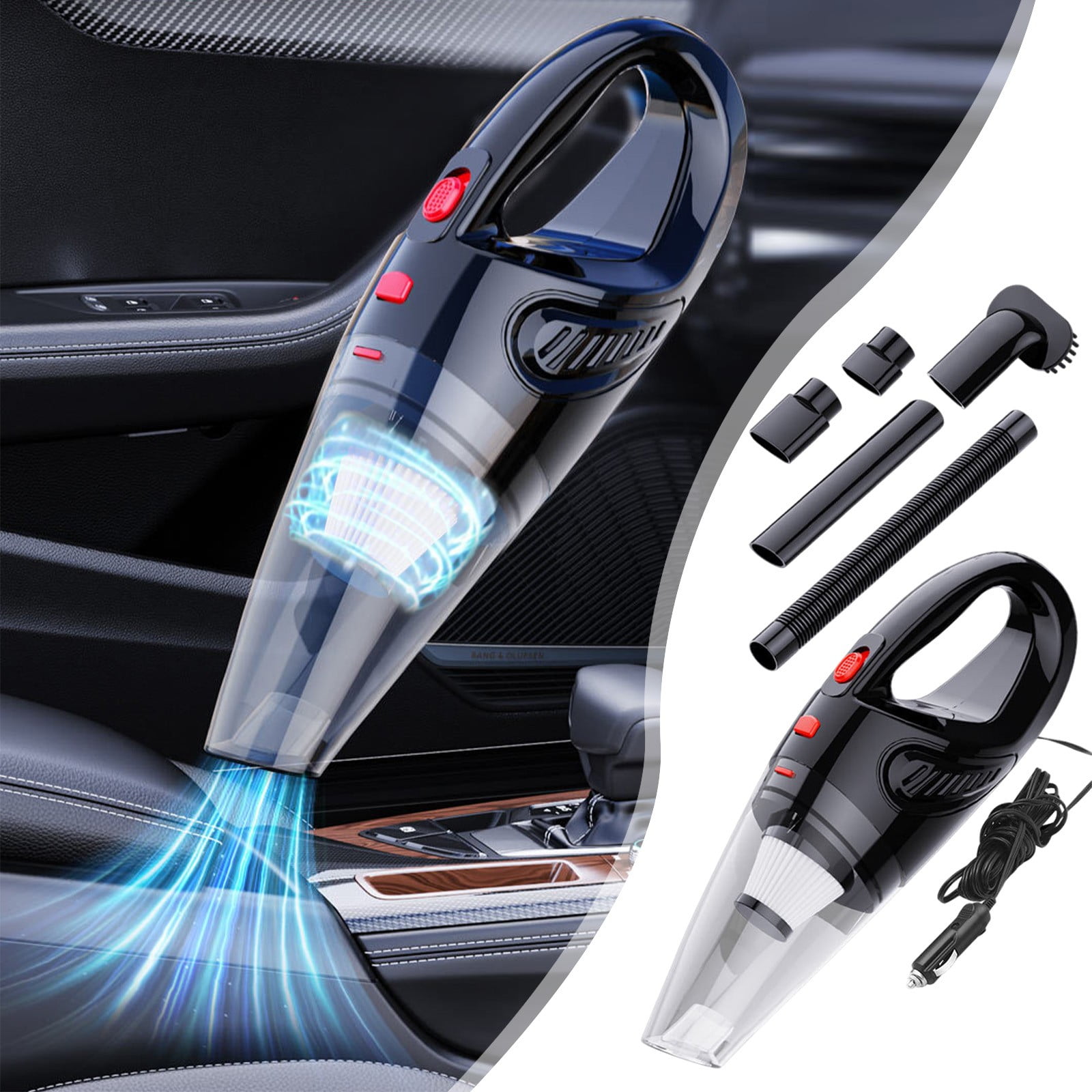 Tarmeek Car Vacuum Cleaner Wet Dry, Strong Suction for Liquid Spills, Crumbs Pet Hair in Auto Interior Handheld Vacuum, Cigarette Lighter Powered with 5 Attachments Portable Vacuum Cleaners for Home