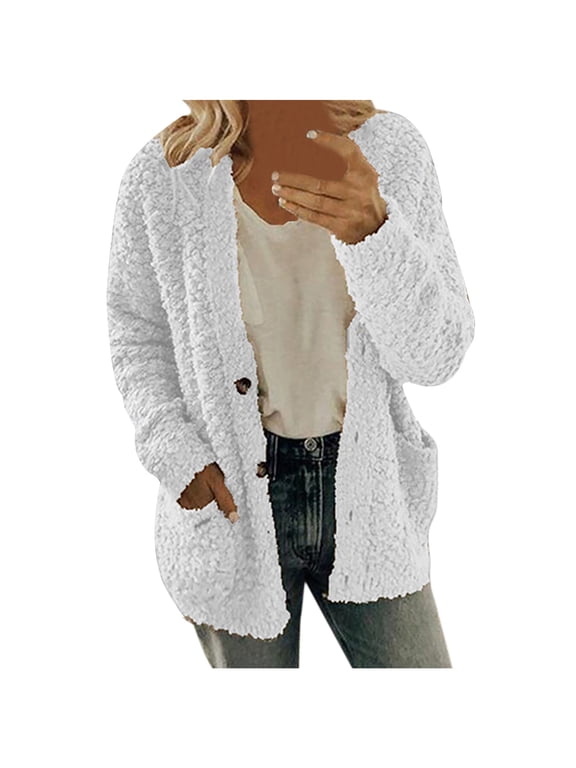 Cardigan Sweaters for Women 2023 Fall Open Front Button Down Long Sleeve Pockets Casual Oversized Chunky Shirt Outerwear Womens Sweaters Warm Winter Coats(Available in Plus Size)