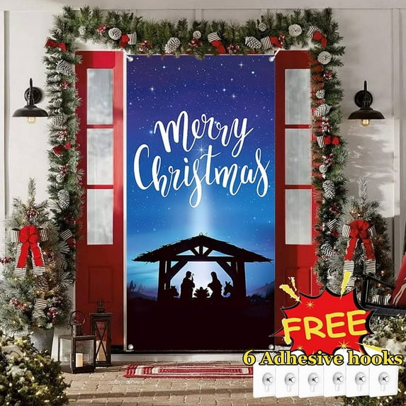 Tarmeek Christmas Door Cover Decorations, Backdrop Front Door Cover Xmas Decor Hanging Banner, Photography Background for Home Holiday Christmas Decorations