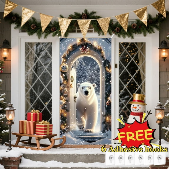 Tarmeek Christmas Door Cover Decorations, Cute Backdrop Front Door Cover Xmas Decor Hanging Banner, Photography Background for Home Holiday Christmas Decorations