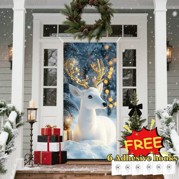 Tarmeek Christmas Door Cover Decorations, Cute Backdrop Front Door Cover Xmas Decor Hanging Banner, Photography Background for Home Holiday Christmas Decorations