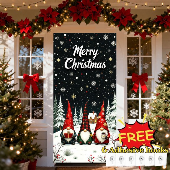Tarmeek Christmas Door Cover Decorations, Santa Claus Backdrop Front Door Cover Xmas Decor Hanging Banner, Photography Background for Home Holiday Christmas Decorations