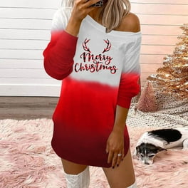 CenturyX Women s Christmas Ugly Sweater Dress Turtleneck White Snowman Print Christmas Dress Oversized Knitted Long Jumper Grey Elk One Size Walmart