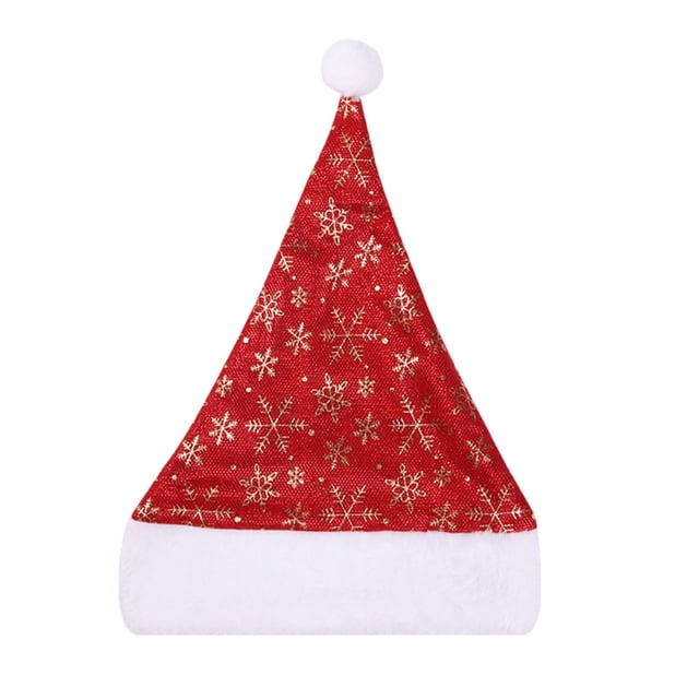 Tarmeek Christmas Hat Red Plaid Santa Hat Thick Golden Snowflake Hat