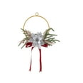 thumbnail image 1 of Tarmeek Christmas Metal Ring Wreath Floral Flowers Christmas Wreath with Red Bow Ribbon Floral for Christmas Fireplace Wall Home, Front Door Winter Wall Decoration, 1 of 6