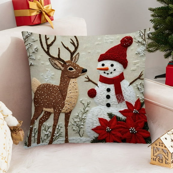 Tarmeek Christmas Pillow Covers 18x18 Inch Christmas Decorations, Seasonal Winter Xmas Holiday Decor Reindeer Snowman Throw Pillow Covers for Home Decor Christmas Decorations Indoor