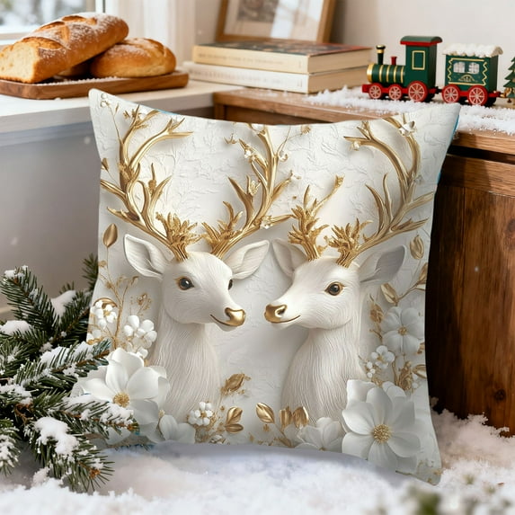 Tarmeek Christmas Pillow Covers 18x18 Inch Christmas Decorations, Seasonal Winter Xmas Holiday Decor Reindeer Throw Pillow Covers for Home Decor Christmas Decorations Indoor