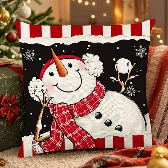 Tarmeek Christmas Pillow Covers 18x18 Inch Christmas Decorations, Seasonal Winter Xmas Holiday Decor Snowman Throw Pillow Covers for Home Decor Christmas Decorations Indoor