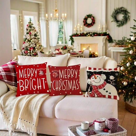 Tarmeek Christmas Pillow Covers 18x18 Inch Set of 3 Christmas Decorations, Seasonal Winter Xmas Holiday Decor Throw Pillow Covers for Home Decor Christmas Decorations Indoor