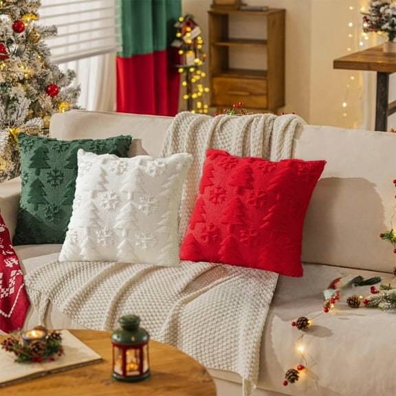 Tarmeek Christmas Pillow Covers 18x18 Inch Set of 3 Christmas Decorations, Winter Xmas Holiday Decor Fluffy Soft Plush Faux Fur Throw Pillow Covers for Home Decor Christmas Decorations Indoor