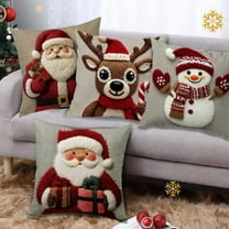Tarmeek Christmas Pillow Covers 18x18 Inch Set of 4 Christmas Decorations, Flax Seasonal Winter Xmas Holiday Decor Throw Pillow Covers for Home Decor Christmas Decorations Indoor
