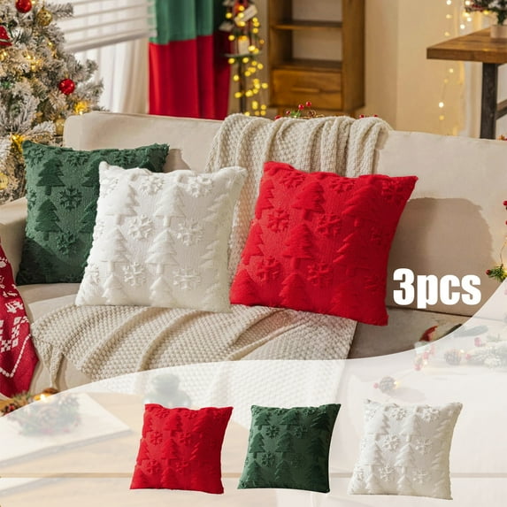Tarmeek Christmas Pillow Covers 18x18 Set of 3,Throw Pillow Case Linen Cushion Covers Christmas Ornaments for Outdoor Christmas Decorations Indoor for Home Sofa Bed Chair Car