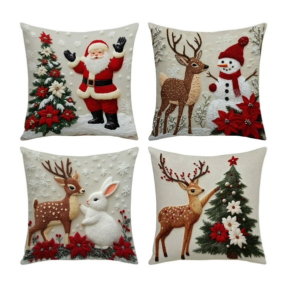 Tarmeek Christmas Pillow Covers 18x18 Set of 4,Throw Pillow Case Linen Cushion Covers Christmas Ornaments for Outdoor Christmas Decorations Indoor for Home Sofa Bed Chair Car