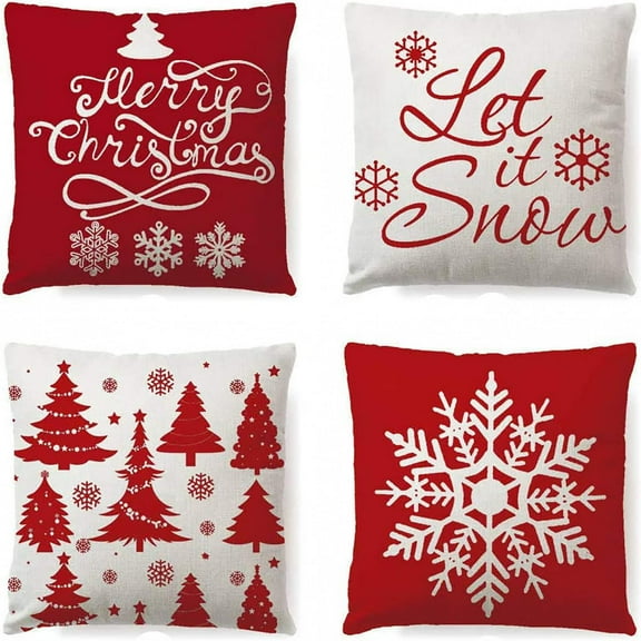 Tarmeek Christmas Pillow Covers 18x18 Set of 4,Throw Pillow Case Linen Cushion Covers Christmas Ornaments for Outdoor Christmas Decorations Indoor for Home Sofa Bed Chair Car