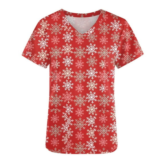 Tarmeek Christmas Scrubs Tops for Women Snowman and Snow Graphic Workwear Lightweight Short Sleeve Holiday Uniform Scrubs with Pockets