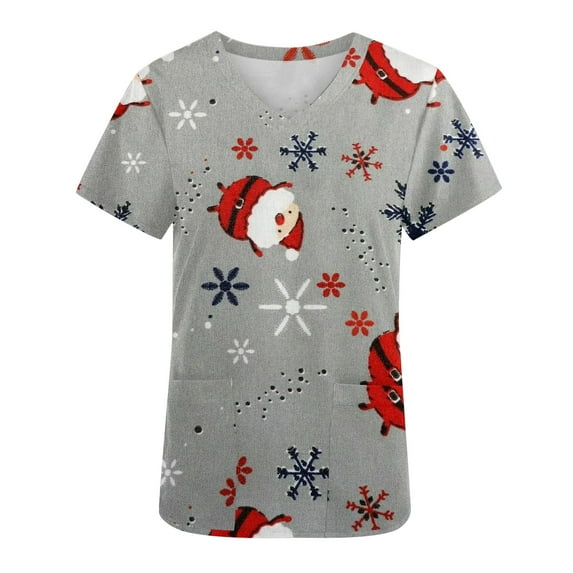 Tarmeek Christmas Scrubs Tops for Women Snowman and Snow Graphic Workwear Lightweight Short Sleeve Holiday Uniform Scrubs with Pockets
