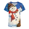 thumbnail image 1 of Tarmeek Christmas Scrubs Tops for Women Snowman and Snow Graphic Workwear Lightweight Short Sleeve Holiday Uniform Scrubs with Pockets, 1 of 3