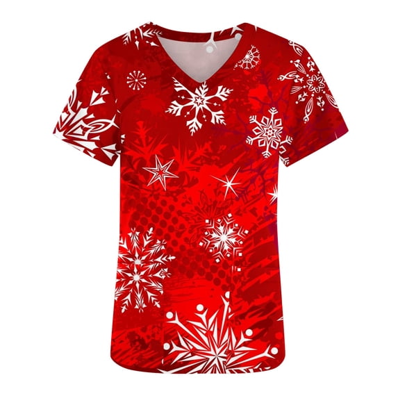 Tarmeek Christmas Scrubs Tops for Women Snowman and Snow Graphic Workwear Lightweight Short Sleeve Holiday Uniform Scrubs with Pockets