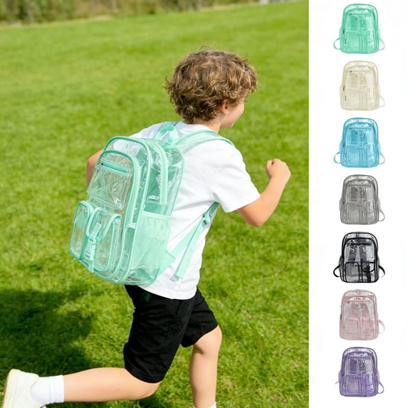 Tarmeek Clear Backpack Heavy Duty Transparent PVC Mini Clear Bag with Mesh Side Pockets Waterproof Backpack Stadium Bag Approved for Daily Travel Concert Events Smoky Black