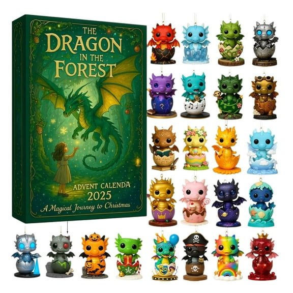 Tarmeek Cute Dragon Advent Calendar 2025, 24 Days Countdown Calendar with Dragon in The Forest 24Pcs Surprises Christmas Gift for Adults, Boys and Girls, Christmas Holiday Countdown Gift