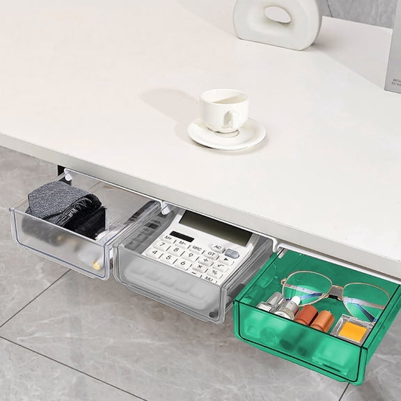 Tarmeek Under Desk Drawer Storage, Hidden Storage Box with Adhesive Mounting, Drill Free Desk Organizer Slide Out Drawer, Adhesive Drawer for Under Table Storage, ABS Spacious Organizer for Office