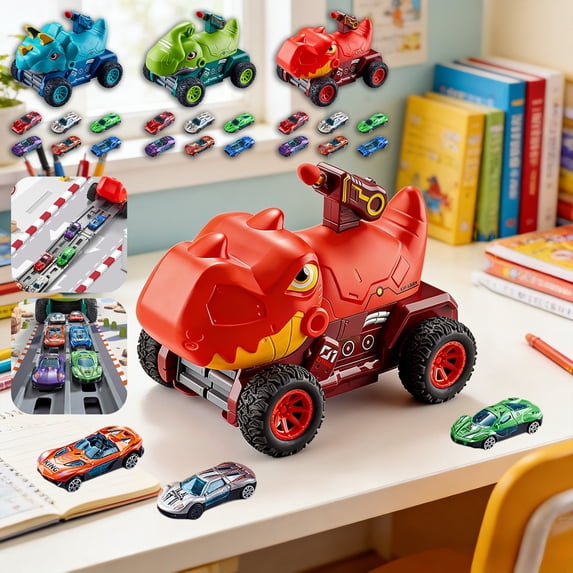 Tarmeek Dinosaur Catapult Race Car Track Set, 7-Pack Launching Toy Cars with Tracks Kids Toys for Ages 2-4 5-7, Interactive Racing Game Gift for Boys, Christmas Birthday Gifts for Kids Boys Gifts