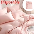 thumbnail image 1 of Tarmeek Disposable Bed Sheet Set Queen Size 4 Piece - Hotel Travel Portable Deep Pocket Fitted Sheet, Flat Sheet, 2 Pillowcases - Soft Breathable Microfiber for 1.8m Bed, Pink, 1 of 6