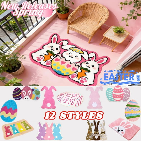 Tarmeek Easter Decor Door Mat, 20x32 Inch Welcome Mat Bunny Egg Shape Non-Slip for Door Bedroom, Colorful Kitchen Mats Front Door Mat Easter Decorations Indoor Outdoor Floor Mat