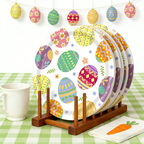 Tarmeek Easter Paper Plates 20pcs, Easter Decor Disposable 7 Inch Easter Eggs Design Paper Plates Set, Easter Decorations Disposable Plates Set for Dinner