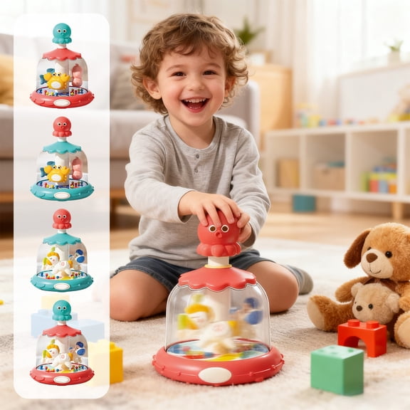Tarmeek Educational Learning Toys for 6-12 Months Boys Girls, Baby Sensory & Fine Motor Carousel Press to Spin with Jumping Beads, Early Learning Toys Christmas Birthday Gifts for 0-6 Months Kids